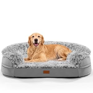Fluffy 3.7 inch Thickened Orthopedic Dog Beds for Extra Large Dogs, Supportive Dog Sofa Bed with 28D Egg-Crate Foam, Removable Washable Cover, Waterproof Lining, Cozy Oval Design,Grey