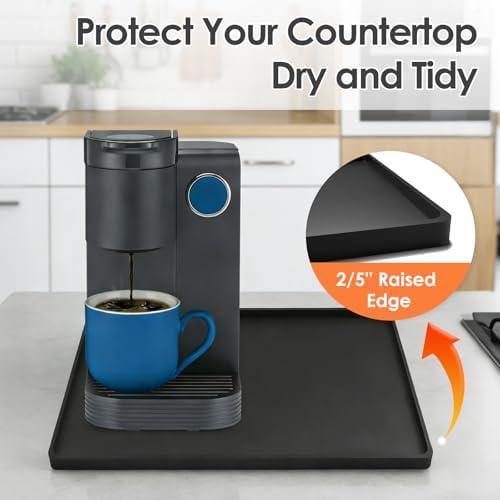 Silicone Coffee Maker Mat with Lip for Countertops, 15.7'' x 11.8'', Black - 3