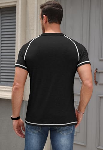 KUYIGO Mens Henley Short Sleeve T Shirt Casual Button Basic Tee Shirts Summer with Pocket3