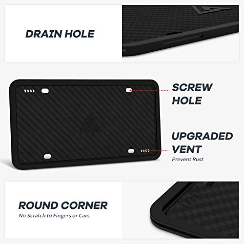 Aujen Silicone License Plate Frames,2 Pack Black Side-Opening License Bracket Holder with Easy Installation, License Plate Cover Without Obstruction.Rustproof, Rattle Proof & Weatherproof Universal - Thumbnail 7
