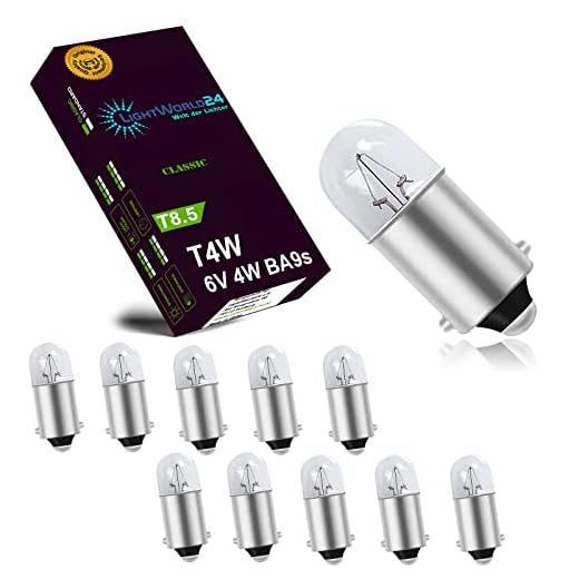 LIGHTWORLD24 T4W BA9s Standlicht-Lampe Autolampe 6V 4W Birnen Auto Standlicht Innenraumbeleuchtung Innenbeleuchtung Signallampe (BA9s 6V 10er SET)