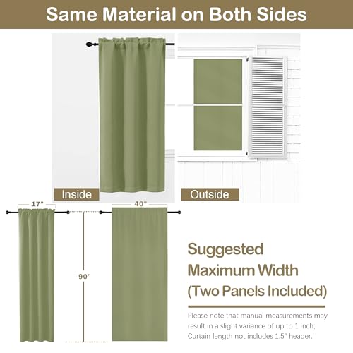 Image of Sage Green Blackout Curtains for Bedroom 90 Inches Long 2 Panels, Thermal Insulated Soft Fabric Privacy Curtains for Bedroom Living Room, Rod Pocket Modern Window Treatments, 2x40Wx90L Inches