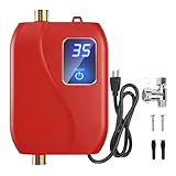 Tankless Water Heater Electric, 110V 3000W Instant Hot Water Heater with Adjustable Temperature & US Plug for Kitchen, RV, Small Sink – No Waiting, Energy Efficient - Red