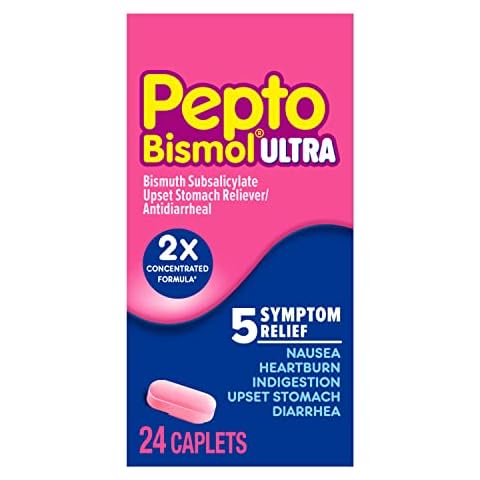 Pepto Bismol Caplets Ultra for Nausea, Heartburn, Indigestion, Upset Stomach, and Diarrhea - 5 Symptom Fast Relief, 24 ct Cover