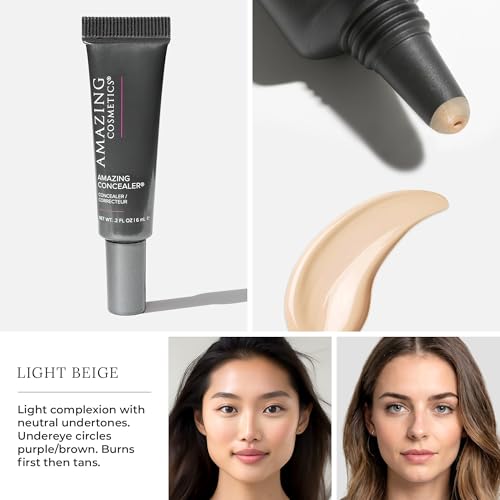 AmazingCosmetics Amazing Concealer, Full Coverage with Pin Dot Amounts, Long Wear Concealer Makeup for Undereye Dark Circles, Blemishes and Spots, Color Correcting, Skin- Like Finish