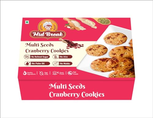 Image of MidBreak Premium Millet Cookies 200g | Multi Seeds Cranberry Oats Biscuits | Gluten Free and No Refined Sugar | Sorghum, Almond and Oats Flour | Healthy Snack for Guilt Free Munching | Pack of 1