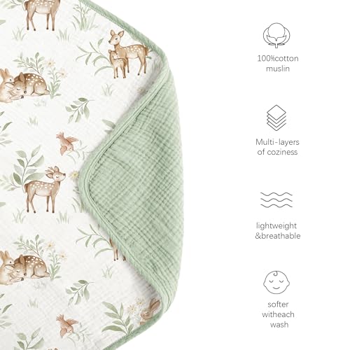 Image of Konssy Muslin Baby Blankets, Super Soft 100% Cotton Crib Blanket | Soft Lightweight Nursery Swaddling Wrap for Girls Boys, Infant Toddler, 40 X 36 In, Woodland