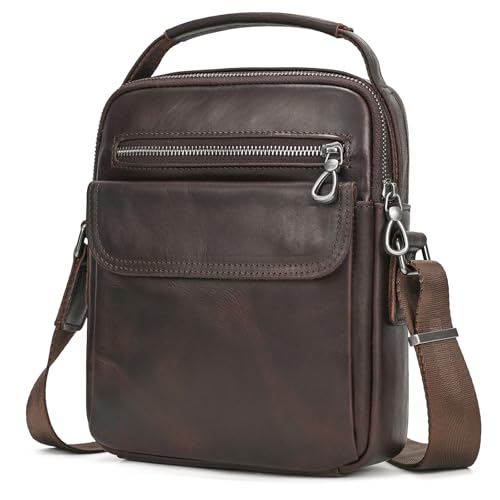 Bolso bandolera de cuero para hombre con diseño vintage 9509 café ideal para viajes y trabajo