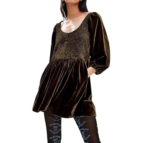 Livtany Women's Velvet Balloon Sleeve Mini Dress Cover