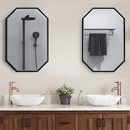 Jindoli 24 X 36 Inch Oblong Octagon Wall Mirror For Bathroom Modern Bathroom Mirror Black Metal Frame Mirror Industrial Style Mirror #TOP5