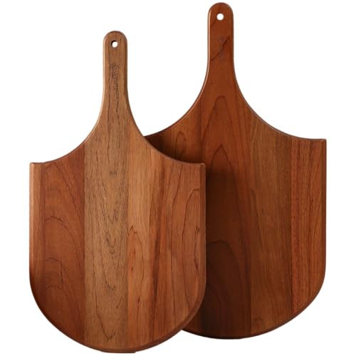 Paquete de 2 palas de pizza de madera de 14 y 12 pulgadas para horno de pizza, piedra de pizza, sartén o parrilla, espátula grande para hornear pan y pasteles, ideal para hacer pizzas y transferir