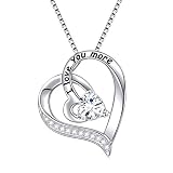 Flyow Biżuteria ze srebra wysokiej próby 925, grawerowana "I Love You to the Moon and Back Love You More nieskończoność" cyrkonia serce łańcuszek na szyję 40 cm, Srebro szterlingowe, Cyrkonia