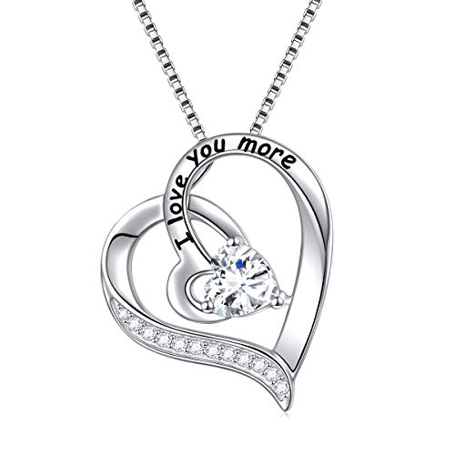 Flyow Biżuteria ze srebra wysokiej próby 925, grawerowana "I Love You to the Moon and Back Love You More nieskończoność" cyrkonia serce łańcuszek na szyję 40 cm, Srebro szterlingowe, Cyrkonia
