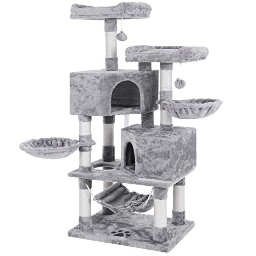 BEWISHOME Multi-Level Cat Tree for Indoor Cats Large Cat Tower Cat Condo with Sisal Scratching Posts, Perches, Houses, Hammock and Baskets, Kitty Activity Center Kitten Play House Pet Furniture MMJ05G
