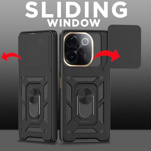 Image of Pikkme D10 Tough Armor Bumper Case | 360 Protection Case | Sliding Camera Shield Cover & Ring Holder Stand Back Cover for Vivo T3 Pro 5G / iQOO Z9s Pro 5G (Black)