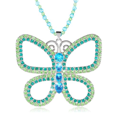 Green Butterfly Choker Necklace, Sparkly Green Butterfly Choker Pendant Necklace Rhinestone Choker Jewelry Gift for Women Wife Girlfriend Mom
