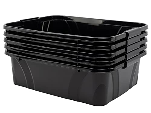 goodsforbusiness Aufbewahrungsbox + Deckel L51 x B38,5 x H14,8cm, 21 Liter Transportbox schwarz | Lebensmittelbox lebensmittelgeeignet Kunststoffbehälter Lagerbox stapelbar Wäschebox