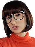 Brown Bob & Black Glasses Costume Set Cosplay Flapper Wigs with Bangs Fits Womens & Girls