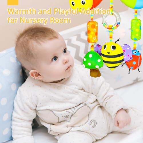 Image of SNOWIE SOFT Baby Toys for 6 to 12 Months Cartoon Bee Caterpillar Snail Stuffed Stroller Toy with Squeaky Device, Colorful Sensory Toys Hanging Soothing Toy for Stroller, Crib New Norn Baby Gifts