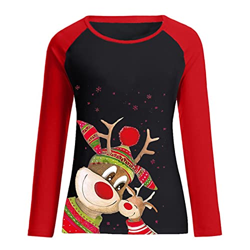 Camiseta feminina casual verão outono algodão feriado natal manga longa gola redonda gráfico top cam