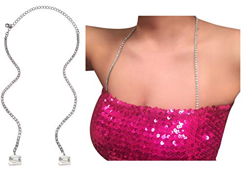 PIN STRAPS - Halter Silver Rhinestone Replacement Bra Straps, (w/Pin Latch Hook), Crystal Dress Strap