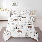 Feelyou Buffalo Bedding Set Twin Size for Men Teens Kids Wild American Bison Comforter Set Boys Wildlife Duvet Quilt Wild Home Decor