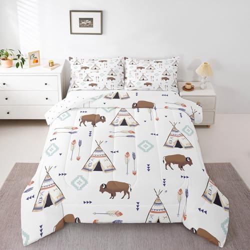 Feelyou Buffalo Bedding Set Twin Size for Men Teens Kids Wild American Bison Comforter Set Boys Wildlife Duvet Quilt Wild Home Decor