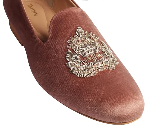 Image of Tanny Shoes Men's Soft Touch Brown Velvet Hand Embroidery dabka Work Soft Lining Slip-on Juttis and Mojaris for Bridal Party Casual Ethnic Shoe, Cocktail, Occasions|Fashion| Lightweight|TPR Sole