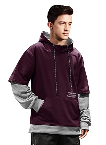 Image of EYEBOGLER Men's Colorblocked Hooded Neck Cotton Blend Full Sleeves Regular Fit Sweatshirt