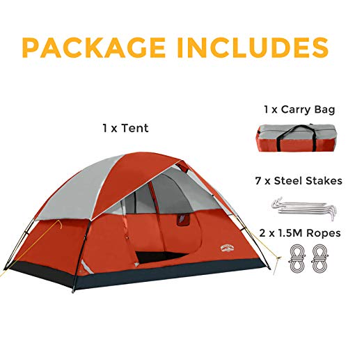 Pacific Pass 4 Person Family Dome Tent with Removable Rain Fly, Easy Set Up for Camp Backpacking Hiking Outdoor, 108.3 x 82.7 x 59.8 inches, Orange