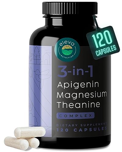 Eleva Nutrition Apigenin Theanine Magnesium Bisglycinate 3-in-1 Complex Supplement Support Relaxation - Made in The USA - Zero Fillers - Gluten Free & Non-GMO - 120 Veggie Capsules