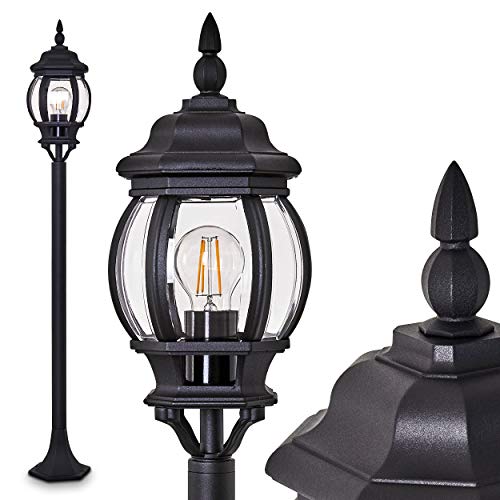 Außenleuchte Lentua, Wegeleuchte in antikem Look, Aluguß in Schwarz mit...