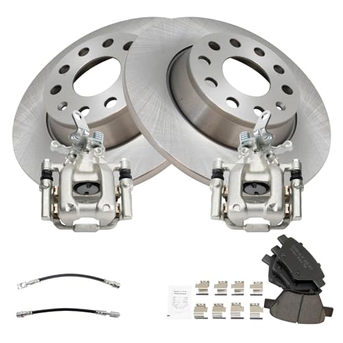Image of TRQ Rear Brake Pad and Rotor Set Ceramic Rotors Calipers Compatible with 2010 Volkswagen Jetta