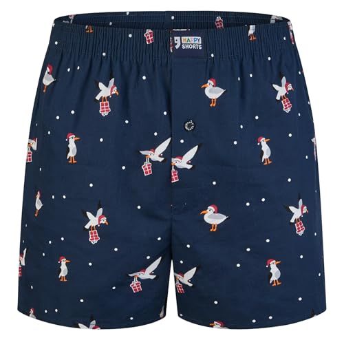 Happy Shorts Herren American Boxershorts Möwe mit Geschenk 'New FIT', Farbe:Geschenk Möwe - Gift Seagull, Grösse:L