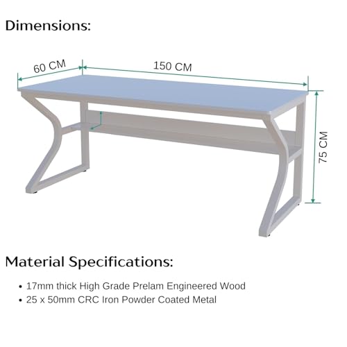 Image of TEKAVO Kynes Computer Table for Home Pc | Office Table for Home with Lower Shelf, Laptop Table, Work Table, Study Table, Modern Workstation | White Wood, Metal, (150 Cm x 60 Cm x 75 Cm) - DIY