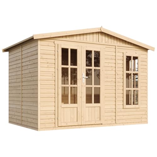 TIMBELA Holz Gartenhaus M334FB, Multifunktionales Home-Office im Garten, Abschließbares Garten-Studio B332xT222xH232 cm/6m2