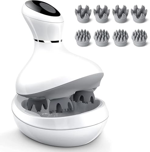 ZONEY Electric Head Massager Portable Head Scalp Massager with IPX7 Waterproof and 8 Removable Massage heads for Hair Growth Stress Relief Deep Cleaning Full Body Massage