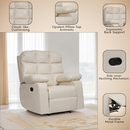Image of Amazon Brand - Solimo Lumina 1 Seater Recliner | Single Sofa Chair for Living Room Comfort | Ergonomic Design (Leatherette - Beige)