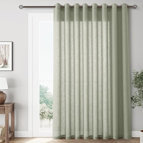 Sage Green Extra Wide 100 inch Linen Curtain for Living Room Divider Light Filtering Semi Sheer Patio Curtains for Sliding Door Coastal Decor Sunroom Floor to Ceiling Window Drapes Panels 100x84