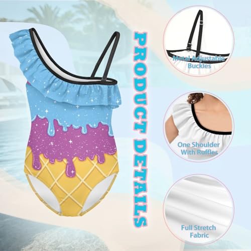 Image of Girls One Piece Bathing Suit,Slim-Fit Ruffle Strap Swimsuit with Adjustable Strap Quick Dry Summer Beach Swim Suit