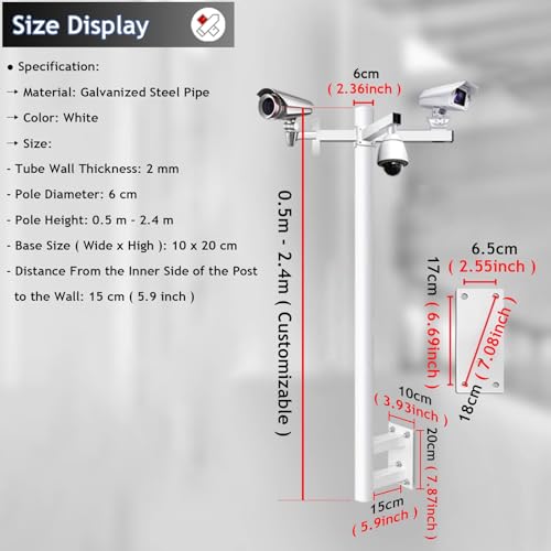 Support réglable pour caméra de sécurité extérieure, poteau universel pour la surveillance, métal durable pour la maison et la ferme