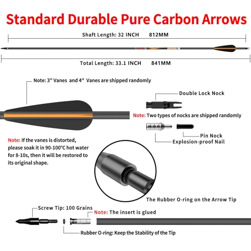 Image of sanlida 100% Pure Carbon Hunting Arrows, Olympic-Grade 10 Spines Deflection (Unique), 0.001 inch /0.003 inch /0.006 inch Straightness, Buy 12 Get 12 Free /Buy 6 Get 6 Free, for Compound & Recurve Bows (12 /24PCS)