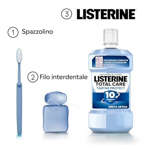 LISTERINE Total Care Tartar Protect, Collutorio al gusto di Menta Artica, Collutorio al Fluoro con 10 benefici in 1 per una pulizia denti tartaro accurata e una protezione completa, 500 ml - Immagine 4