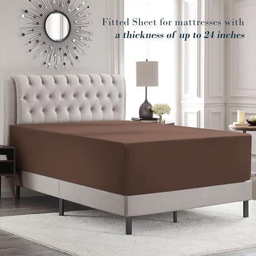 Image of Mocassi Luxury 6-Piece Sheet Set, Ultra Soft 1800 Premium Hotel Quality Microfiber Sheet Set, Fits Mattresses Up to 18 to 24 Inches Extra Deep Pocket - Breathable and Secure Fit, Cal King, Brown