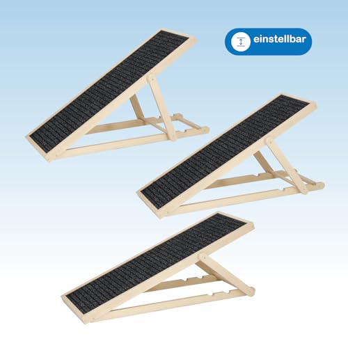 Muntel Hunderampe, Hundetreppe aus Holz, verstellbar, Hunderampe für kleine Hunde, Rampe für Hunde,Hunde Treppen,Höhenverstellbar, Schwarz/Holz, bis 40 kg belastbar.
