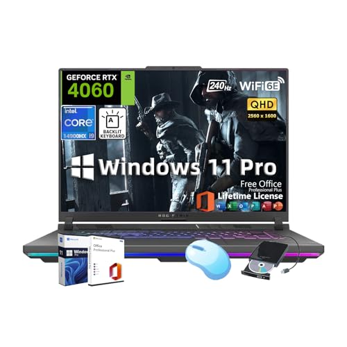 ASUS ROG Strix G16 Gaming Laptop • GeForce RTX 4060 8GB GDDR6• 16' QHD 240Hz Display • Intel i9-14900HX • Backlit KB • w/Office & External DVD Drive • Win 11 Pro • Wi-Fi 6E • 64GB RAM • 1TB SSD