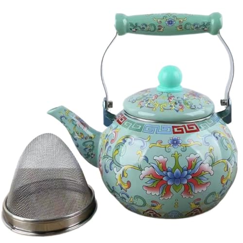 Angodaエナメルケトルは、広く使用されており、お湯を沸かす/ミルクティー/花茶を調理する/薬を沸騰させるのに適しており、ファッショナブルでかわいい、大容量、開けやすい、広口、保温性能を備えています。 (2.5L グリーンフックロータス)