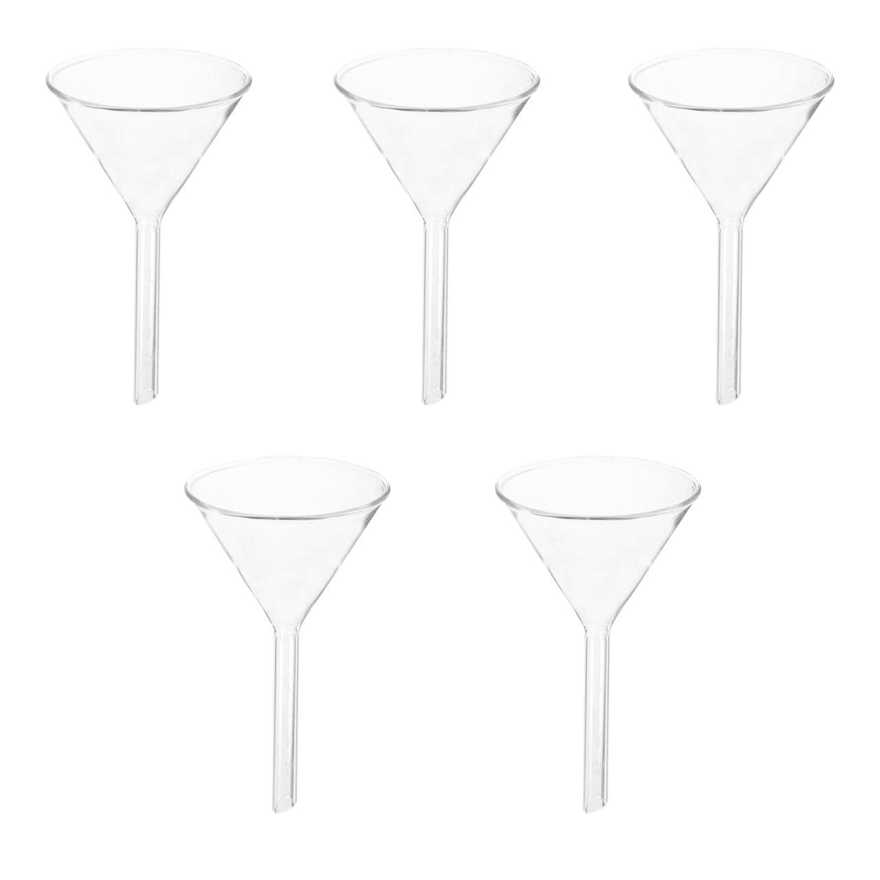 POPETPOP 5pcs Glass Funnels- Labware Analytical Chemistry Feeding Funnel, Triangle Funnel for Bottle Filling (60ml)