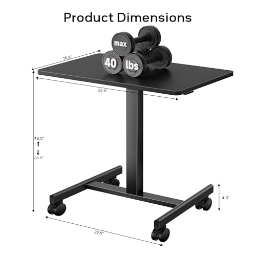 CROWNFURN Mobile Small Standing Rolling Desk Adjustable Height, Portable Laptop Desk on Wheels, Workstation for Home Office with Hook,Black