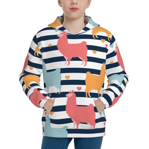 Colorful Llama Kid Hoodies Boys Sweatshirts Girls Pullover with Pocket